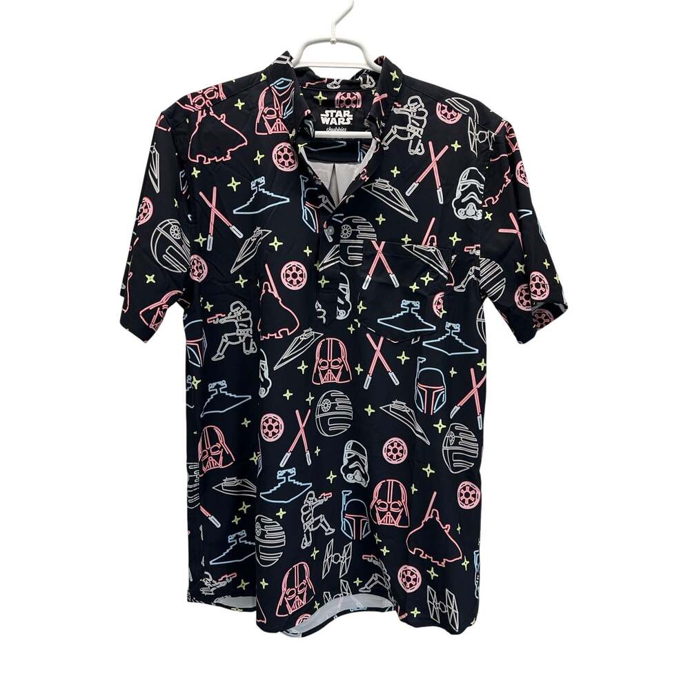 Chubbies Star Wars the lack of faith slim fit Popover stretch shirt Black Large